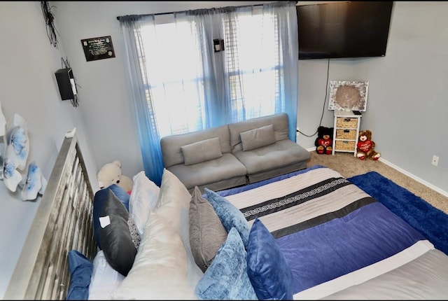 living room with carpet and baseboards