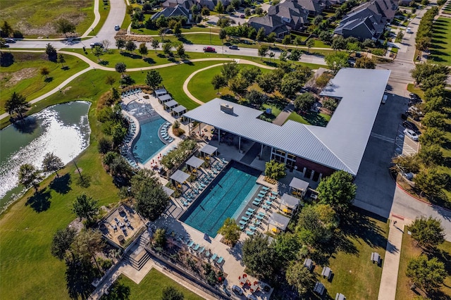 bird's eye view featuring a water view