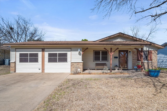 ranch-style home featuring cooling unit and covered porch