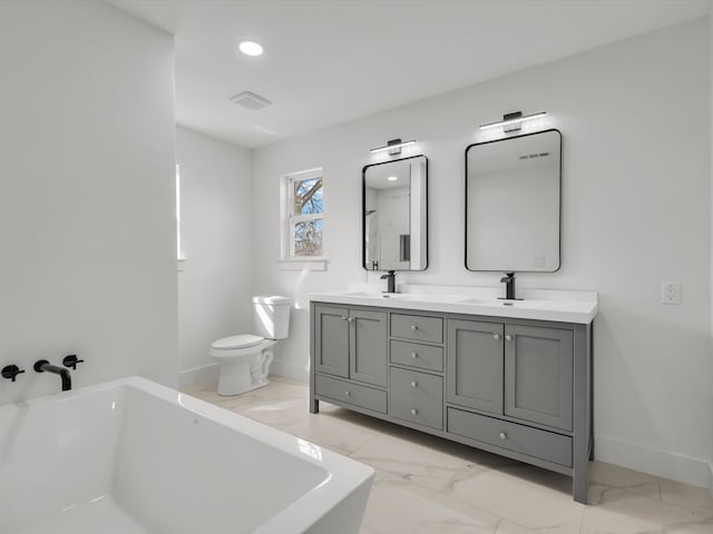 full bath with marble finish floor, visible vents, a sink, and baseboards