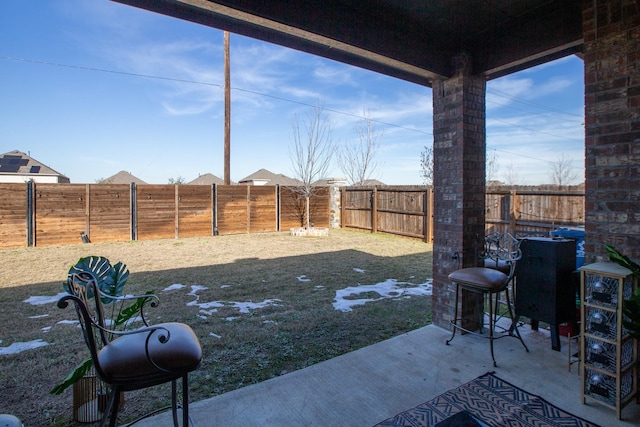 view of yard with a patio area and a fenced backyard