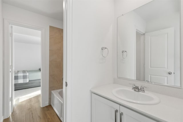 full bathroom featuring wood finished floors and vanity