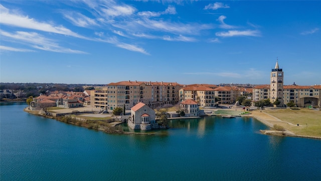 drone / aerial view featuring a water view