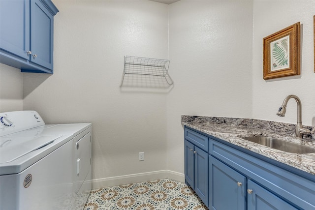 648 Half Moon Way, Runaway Bay, TX 76426 - laundry room with washing machine and dryer, cabinet space, baseboards, and light tile patterned flooring