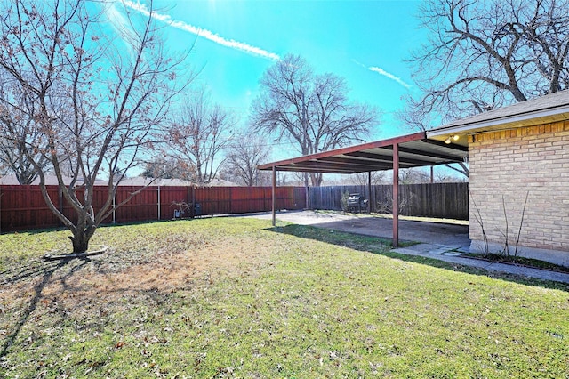 view of yard featuring a fenced backyard and a patio