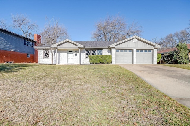 5716 Wharton Dr, Fort Worth, TX 76133 - ranch-style house with brick siding, a garage, a front lawn, and driveway