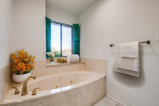 full bath featuring tile patterned flooring and a jetted tub