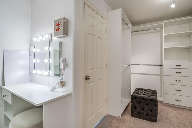 spacious closet featuring light carpet