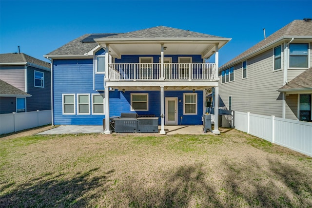 1730 Azalea Dr, Savannah, TX 76227 - rear view of house featuring a covered hot tub, a balcony, a patio area, and roof with shingles