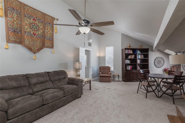 676 Harbor Dr, Azle, TX 76020 - carpeted living room with a ceiling fan and high vaulted ceiling