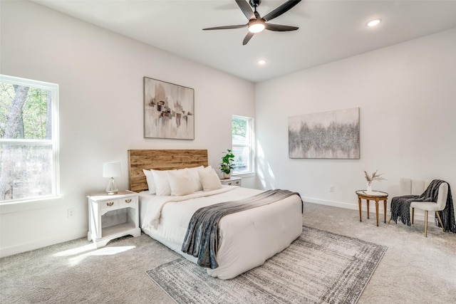 bedroom with baseboards, carpet flooring, and recessed lighting