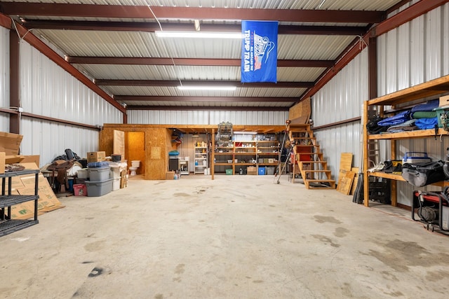 garage with metal wall