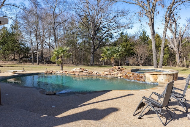 view of swimming pool featuring a pool with connected hot tub