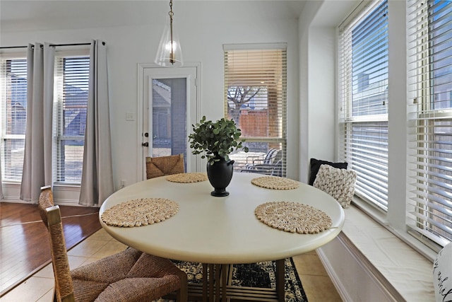 dining area featuring a wealth of natural light and wood finished floors