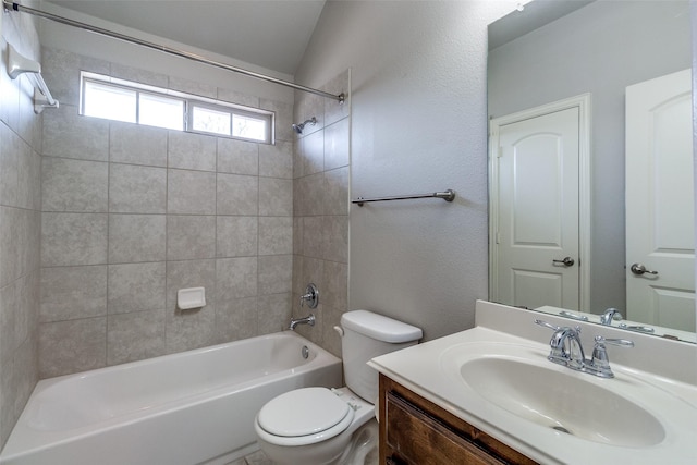 full bathroom with shower / bathing tub combination, vanity, and toilet