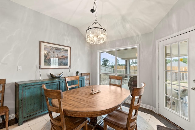 19407 Sara Ln, Flint, TX 75762 - dining space featuring lofted ceiling, a wealth of natural light, a notable chandelier, and light tile patterned floors