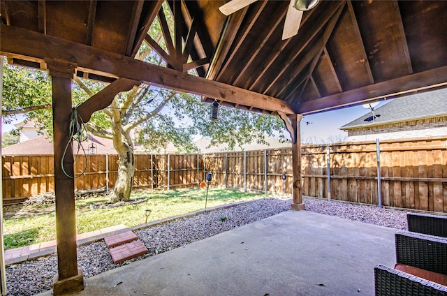 view of patio / terrace featuring fence private yard and a gazebo