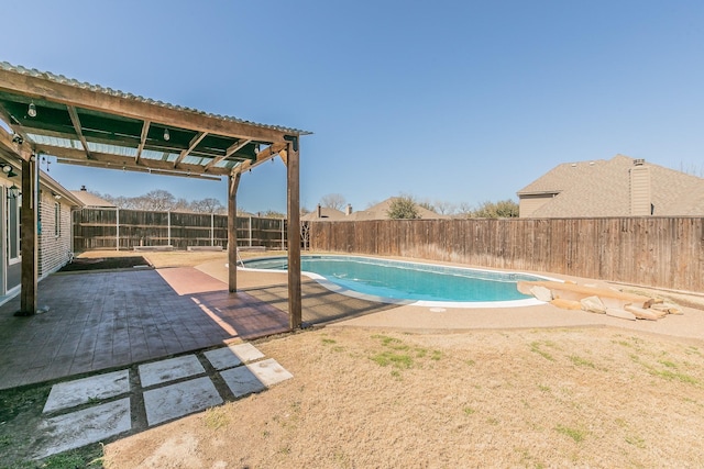 view of pool with a patio, a fenced backyard, and a fenced in pool