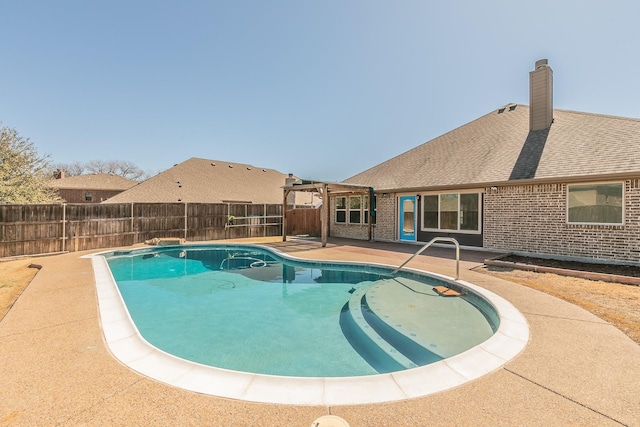 view of pool featuring a fenced in pool, a fenced backyard, and a patio