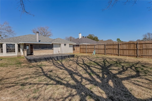 view of yard with a fenced backyard