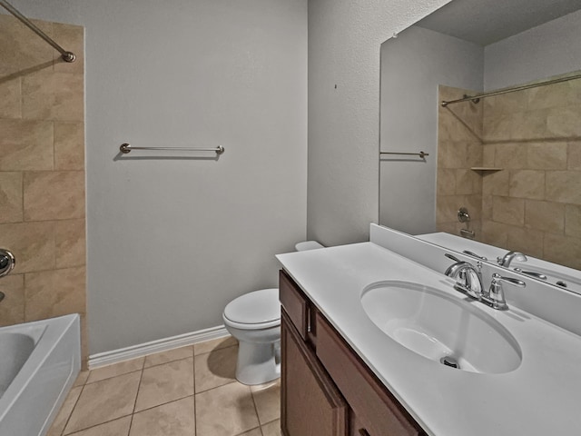 bathroom featuring toilet, tile patterned flooring, vanity, and shower / bathtub combination