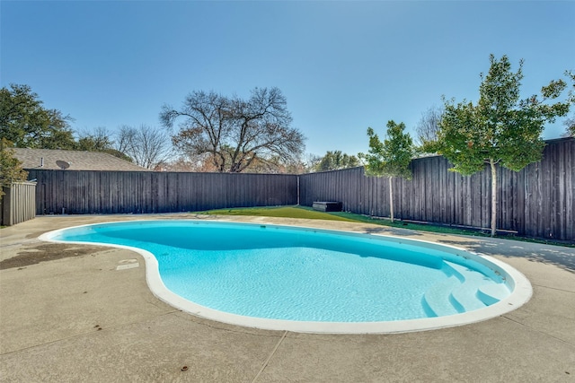 view of swimming pool with a patio, a fenced backyard, and a fenced in pool