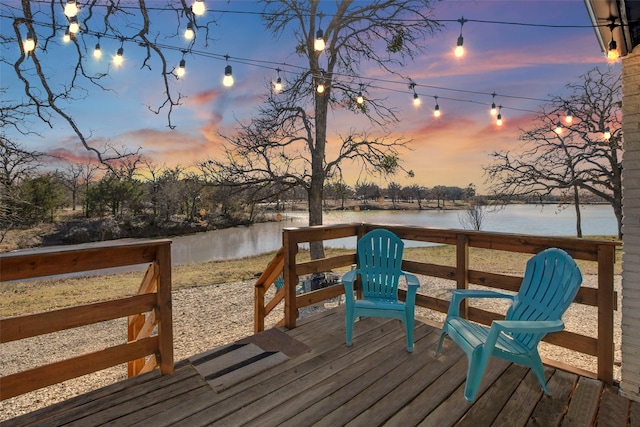 deck with a water view