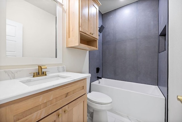 full bathroom with toilet, shower / bathtub combination, and vanity