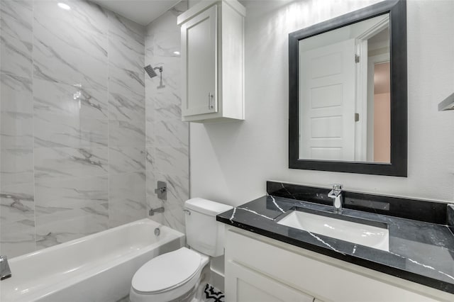 full bathroom featuring toilet, bathtub / shower combination, and vanity