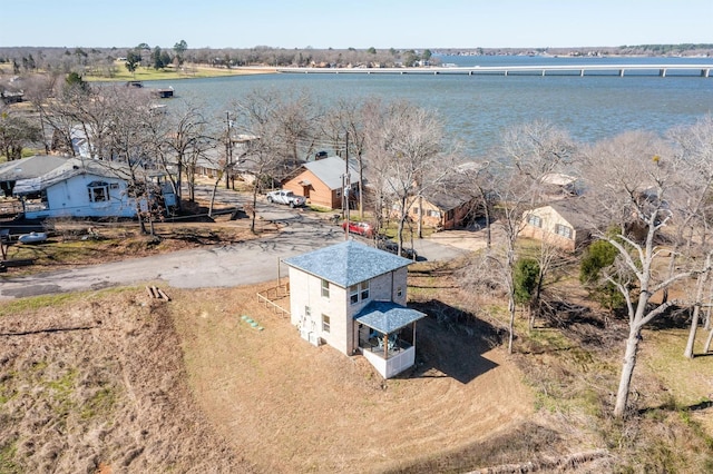 aerial view with a water view