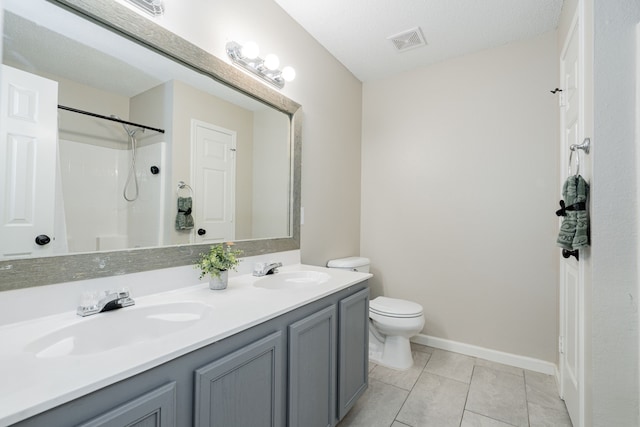 bathroom featuring toilet, tile patterned flooring, visible vents, and a sink