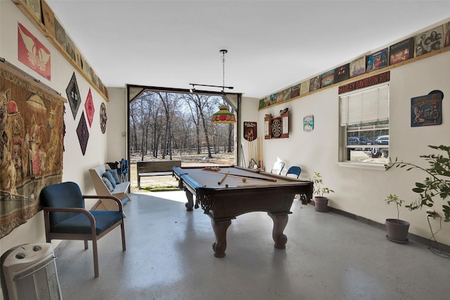 recreation room with pool table and baseboards