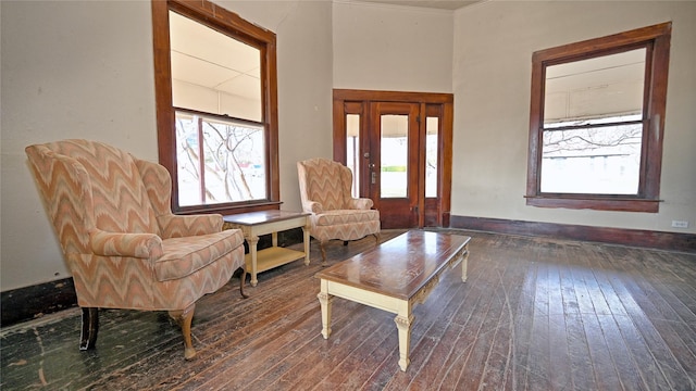 living area with wood-type flooring and a wealth of natural light