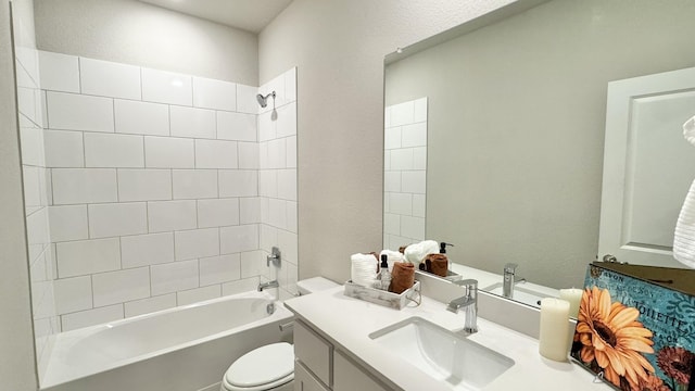 full bathroom with shower / washtub combination, vanity, and toilet