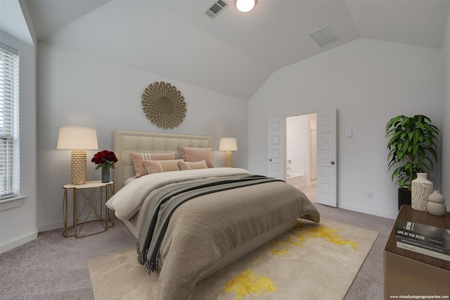 2009 Dappled Grey Ave, Aubrey, TX 76227 - carpeted bedroom featuring vaulted ceiling and ensuite bath