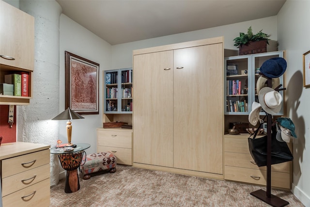 interior space featuring light colored carpet