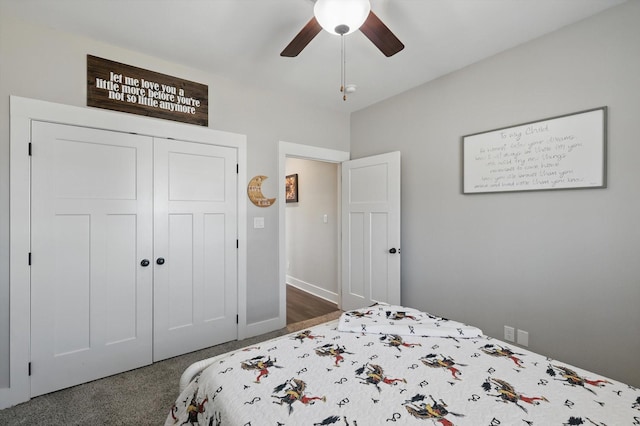 bedroom with a closet and a ceiling fan