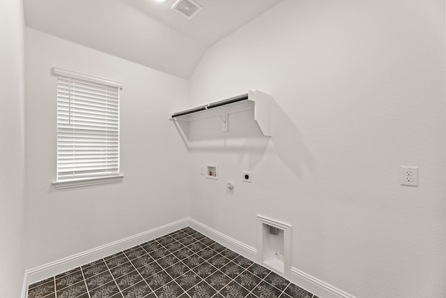 washroom with gas dryer hookup, laundry area, washer hookup, visible vents, and electric dryer hookup