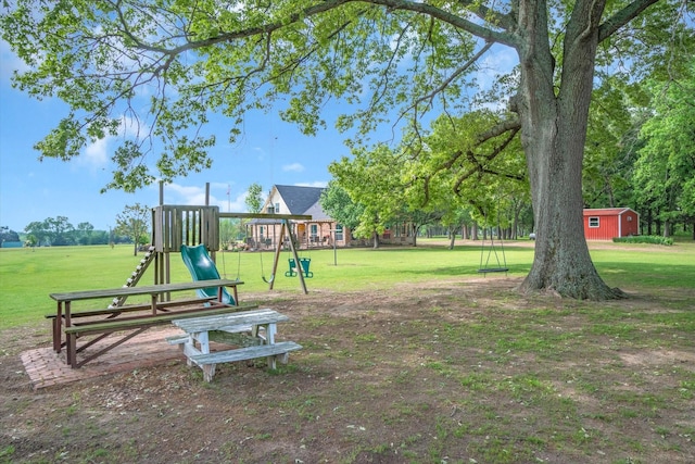 communal playground with an outbuilding and a yard