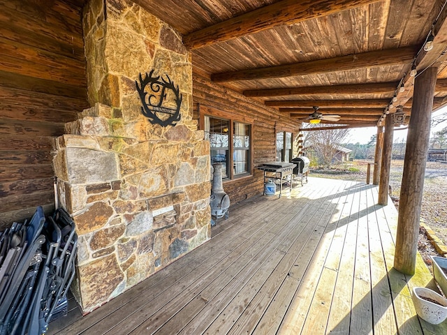 wooden deck with ceiling fan