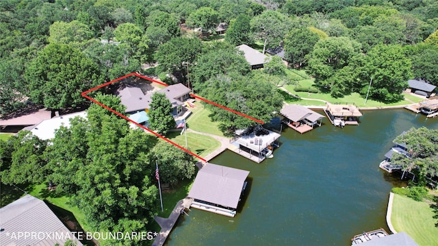 aerial view with a water view and a residential view