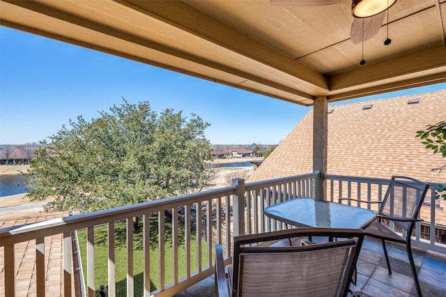 8912 Landmark Ln, Denton, TX 76207 - balcony with a water view and ceiling fan