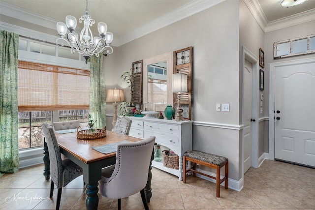 162 Captain Hm Shreve, Shreveport, LA 71115 - dining area with a chandelier, ornamental molding, light tile patterned floors, and baseboards