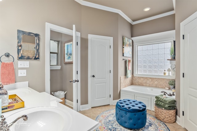 162 Captain Hm Shreve, Shreveport, LA 71115 - full bath featuring a garden tub, vanity, tile patterned floors, ornamental molding, and baseboards