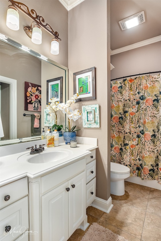 162 Captain Hm Shreve, Shreveport, LA 71115 - bathroom featuring crown molding, toilet, vanity, and tile patterned flooring