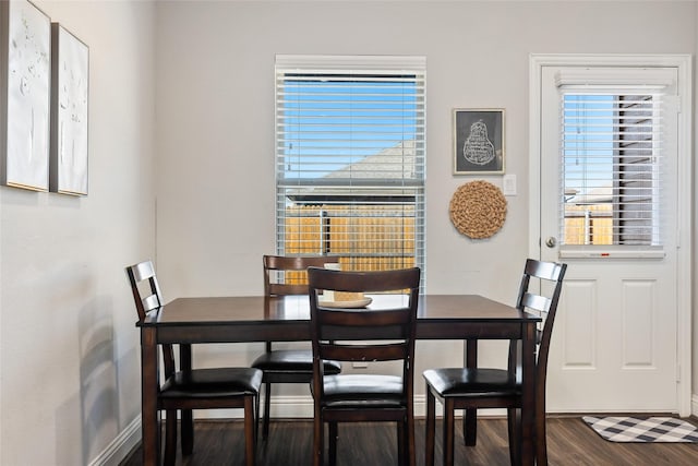 dining room featuring wood finished floors and baseboards