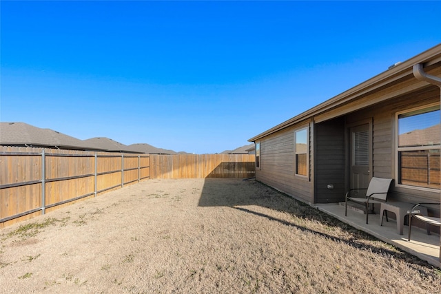 view of yard with a patio area and a fenced backyard