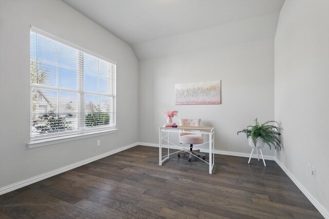 office area with wood finished floors, baseboards, visible vents, a notable chandelier, and french doors