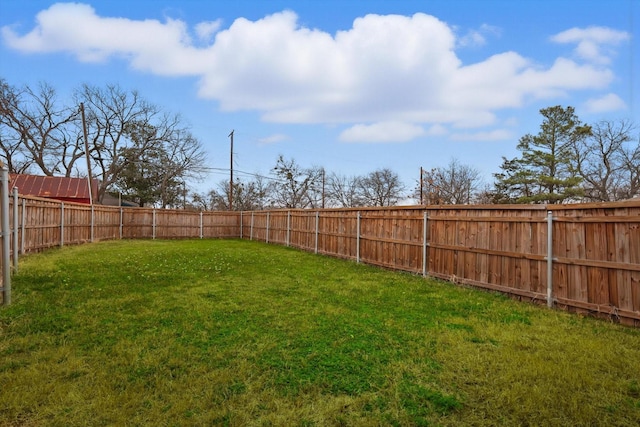 view of yard with a fenced backyard