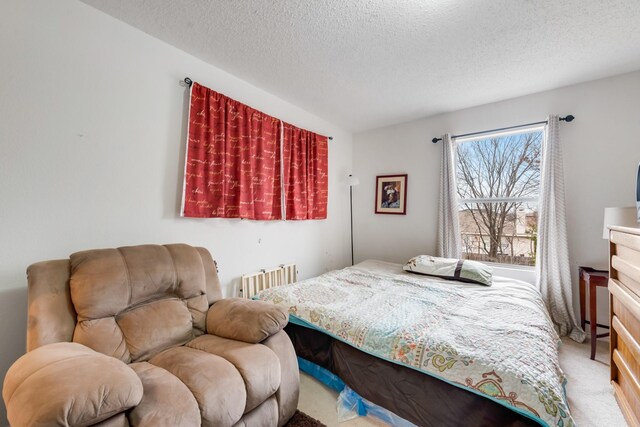 bedroom featuring a textured ceiling and carpet floors